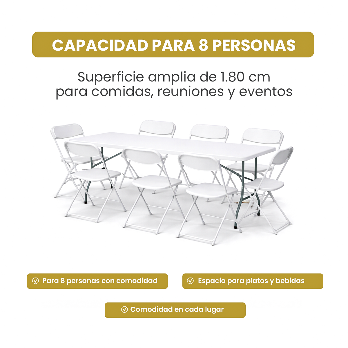 Mesa Plegable Portátil 1.80m Blanco Plástico Rectangular para Jardín y Eventos