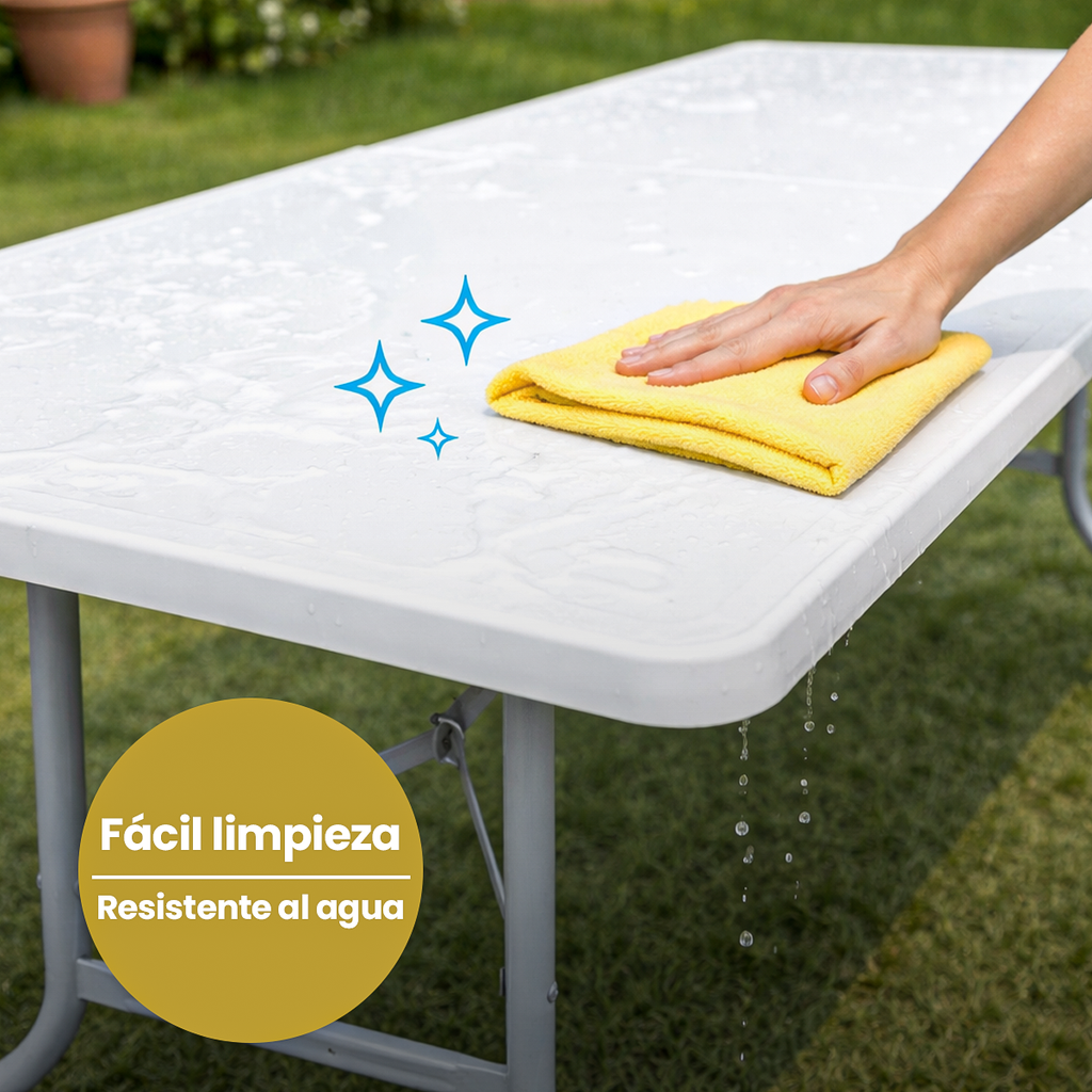 Mesa Plegable Portátil 1.80m Blanco Plástico Rectangular para Jardín y Eventos
