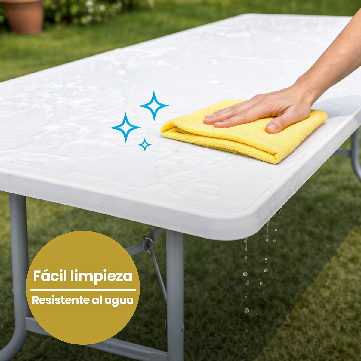 Mesa Plegable Portátil 1.80m Blanco Plástico Rectangular para Jardín y Eventos