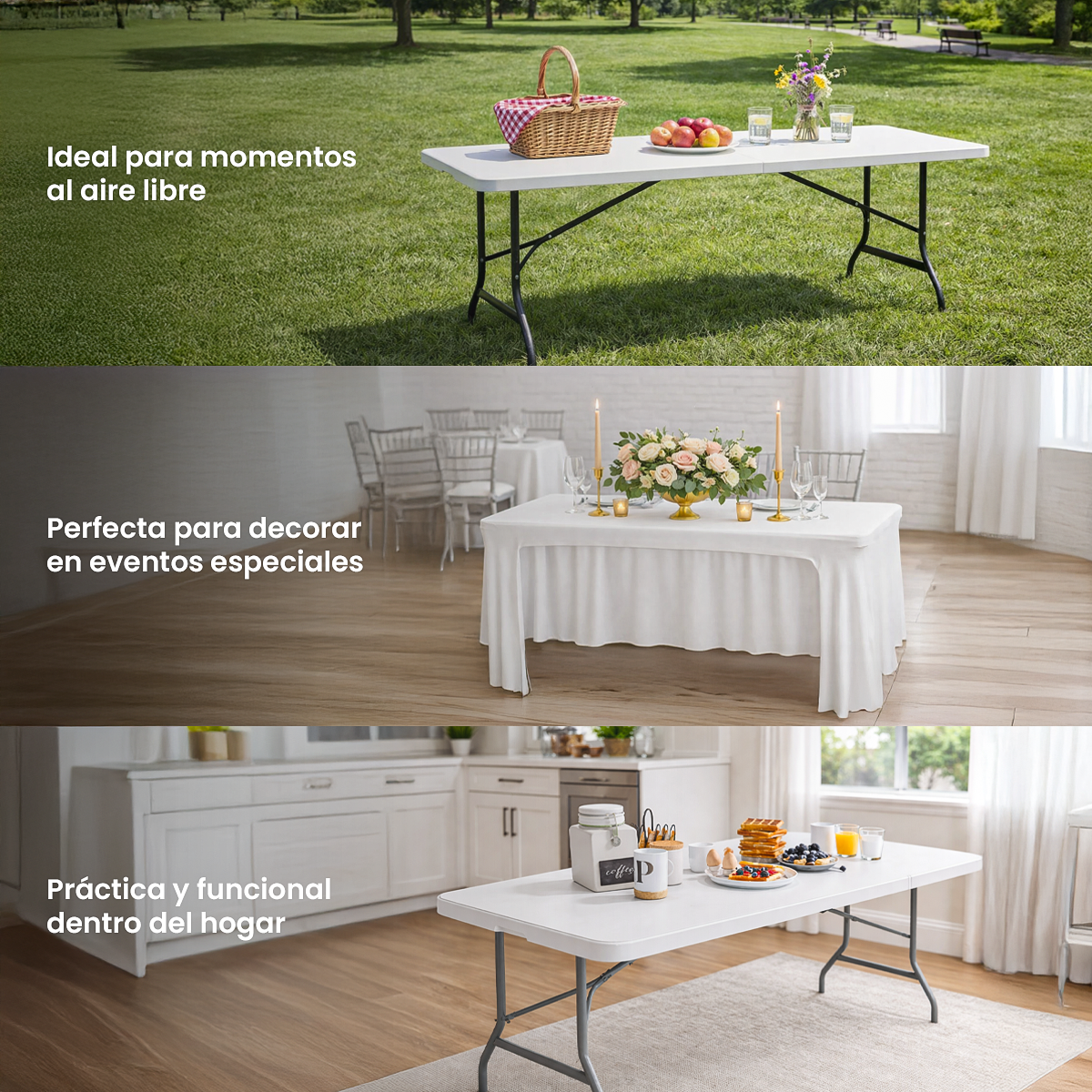 Mesa Plegable Portátil 1.80m Blanco Plástico Rectangular para Jardín y Eventos