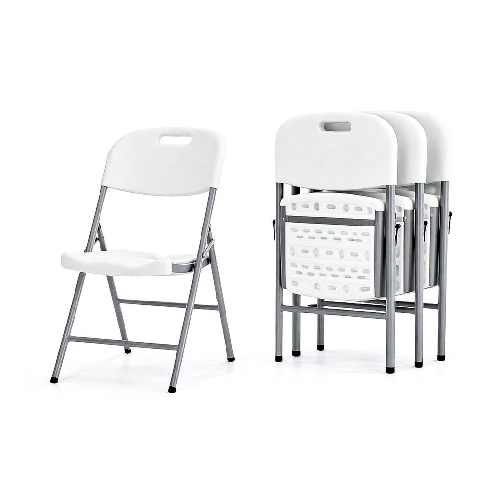 Paquete 4 Sillas Plegables Blancas Plástico Resistentes